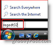 Windows Vista Εκκινήστε το regedt32 από τη γραμμή αναζήτησης