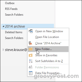 Outlook 2016 - Δημιουργία νέου φακέλου σε αρχείο PST