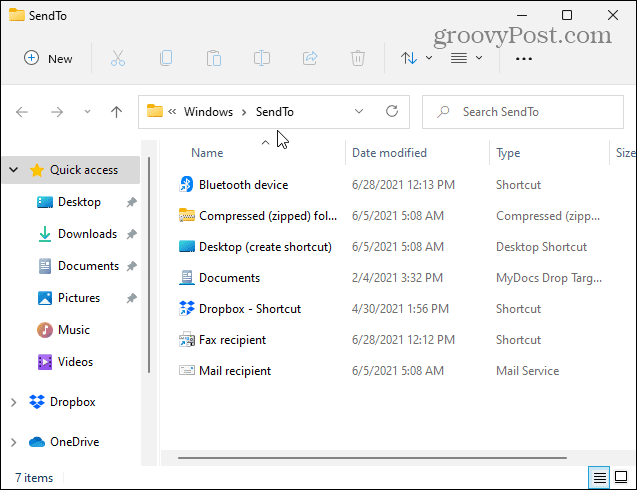 Αποστολή στο φάκελο Windows 11