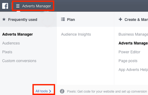 Μεταβείτε στον πίνακα ελέγχου Pixels στο Facebook Ads Manager.