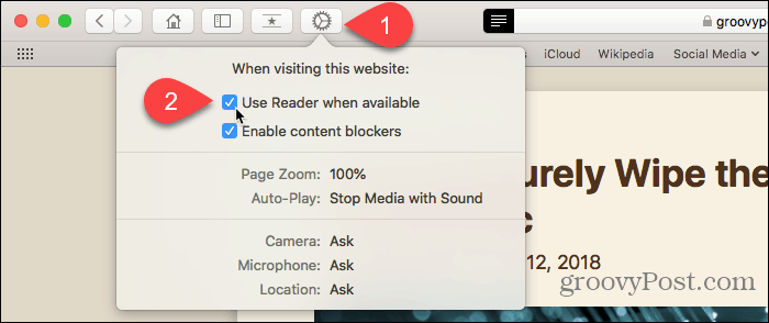 Χρησιμοποιήστε το κουμπί "Προτιμήσεις ιστότοπου" στο Safari για Mac