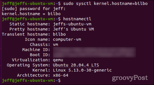 ορίστε μεταβατικό όνομα κεντρικού υπολογιστή με sysctl