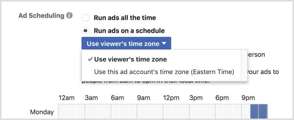 Επιλέξτε την επιλογή Χρήση ζώνης ώρας του Viewer για την καμπάνια σας στο Facebook.