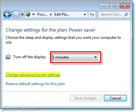 να επεξεργαστείτε τις βασικές ρυθμίσεις των ρυθμίσεων εξοικονόμησης ενέργειας των Windows 7 και να κάνετε κλικ στον σύνθετο σύνδεσμο για να επεξεργαστείτε τις προηγμένες