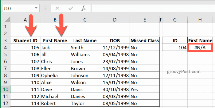 VLOOKUP επιστρέφει ένα σφάλμα NA στο Excel