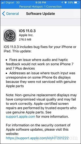 Apple iOS 11.0.3 - Η Apple κυκλοφορεί μια άλλη μικρή ενημέρωση για iPhone και iPad