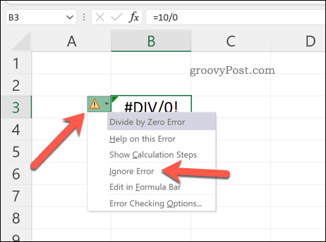 Παράβλεψη σφαλμάτων στο Excel