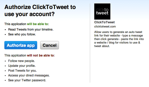 εξουσιοδοτήστε το clicktotweet.com για πρόσβαση στο twitter