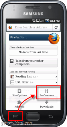 Android προτιμήσεις app του Firefox