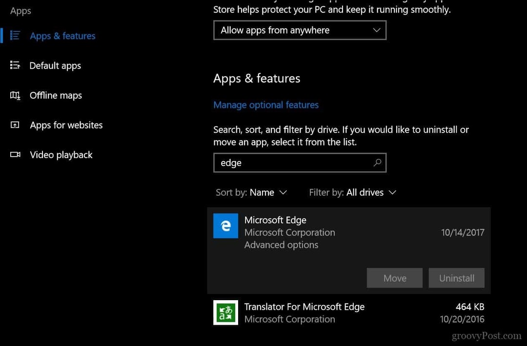 Πώς να επαναφέρετε ή να επιδιορθώσετε τον περιηγητή ιστού Microsoft Edge στα Windows 10 1709 και αργότερα