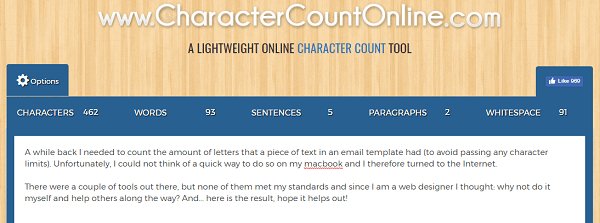 Χρησιμοποιήστε το CharacterCountOnline.com για να μετρήσετε χαρακτήρες, λέξεις, παραγράφους και άλλα.