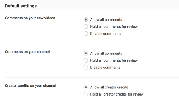 Μπορείτε να επιτρέψετε όλα τα σχόλια κατά την υποβολή ή να επιλέξετε να τα κρατήσετε για έλεγχο ανάλογα με τις προτιμήσεις εποπτείας του YouTube.