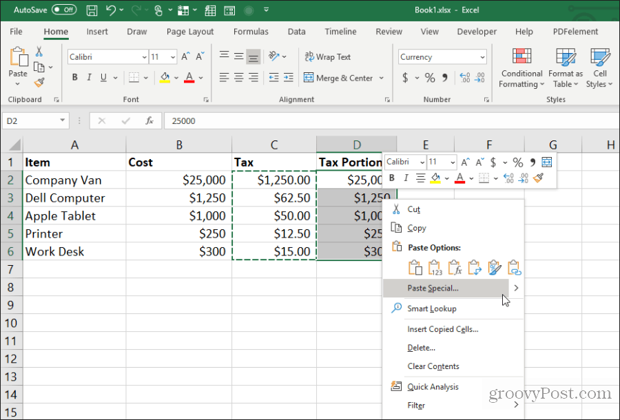 επικόλληση ειδική στο Excel