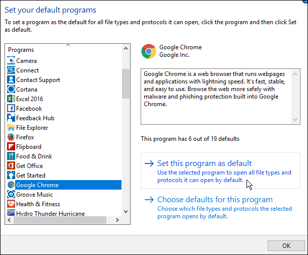 Αλλάξτε το προεπιλεγμένο πρόγραμμα περιήγησης στην ενημερωμένη έκδοση επετείου των Windows 10