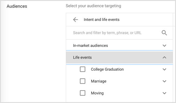 Κοινό του Google Adwords που στοχεύει συμβάντα ζωής