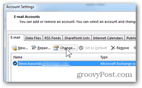 Προσθήκη γραμματοκιβωτίου Outlook 2013 - Κάντε κλικ στην επιλογή Αλλαγή