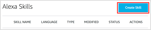 Κάντε κλικ στο κουμπί Δημιουργία δεξιοτήτων για να ρυθμίσετε την ικανότητά σας Alexa.