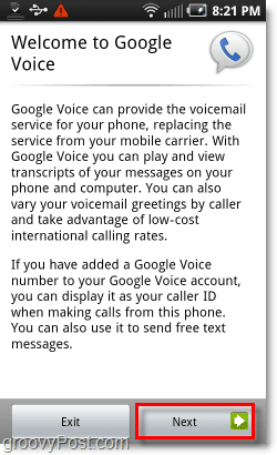 Google Voice στην οθόνη Welcome Mobile για Android