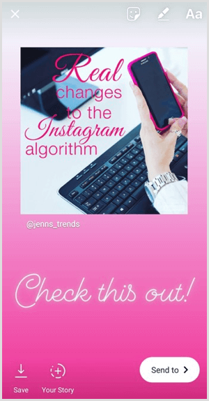 Προσθέστε κείμενο, αυτοκόλλητα ή άλλα στοιχεία σε μια αναδημοσιευμένη ανάρτηση στην ιστορία σας στο Instagram.