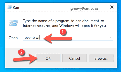 Άνοιγμα του προγράμματος προβολής συμβάντων χρησιμοποιώντας το Run σε Windows