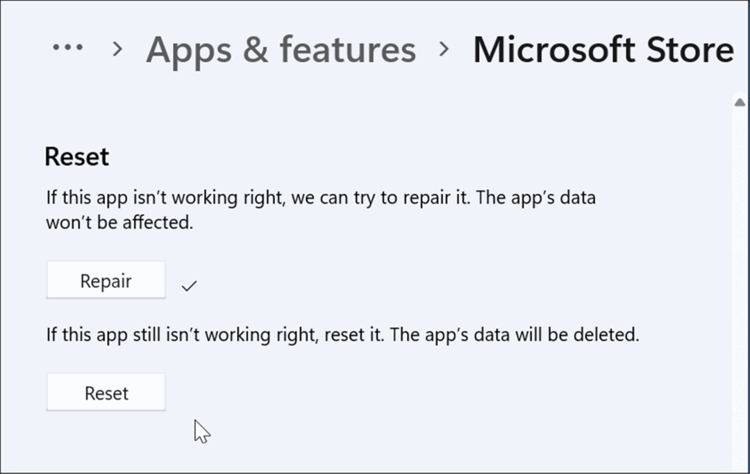 επαναφέρετε ή επισκευάστε την εφαρμογή microsoft store που δεν λειτουργεί στα Windows 11
