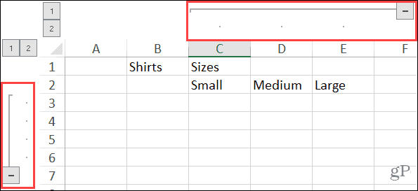 Εκτεταμένες ομαδοποιημένες στήλες και σειρές στο Excel στα Windows