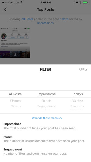 φίλτρο πληροφοριών επιχειρηματικού προφίλ instagram