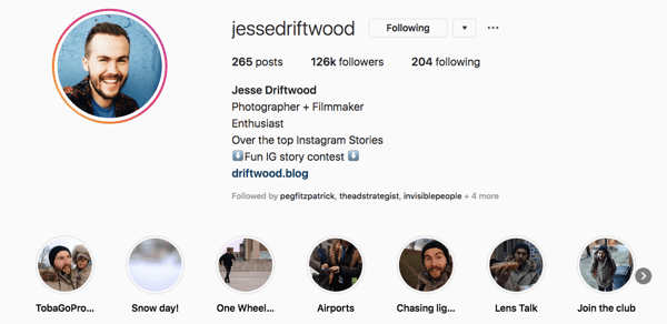 Το προφίλ Instagram της Jessie Driftwood.