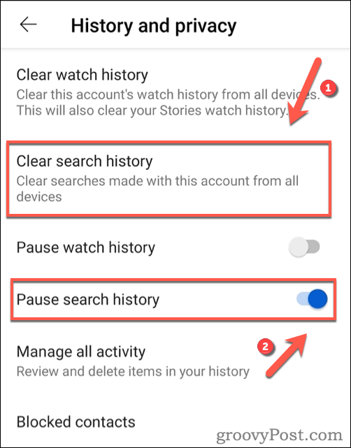 Διαγραφή ιστορικού αναζήτησης YouTube σε Android
