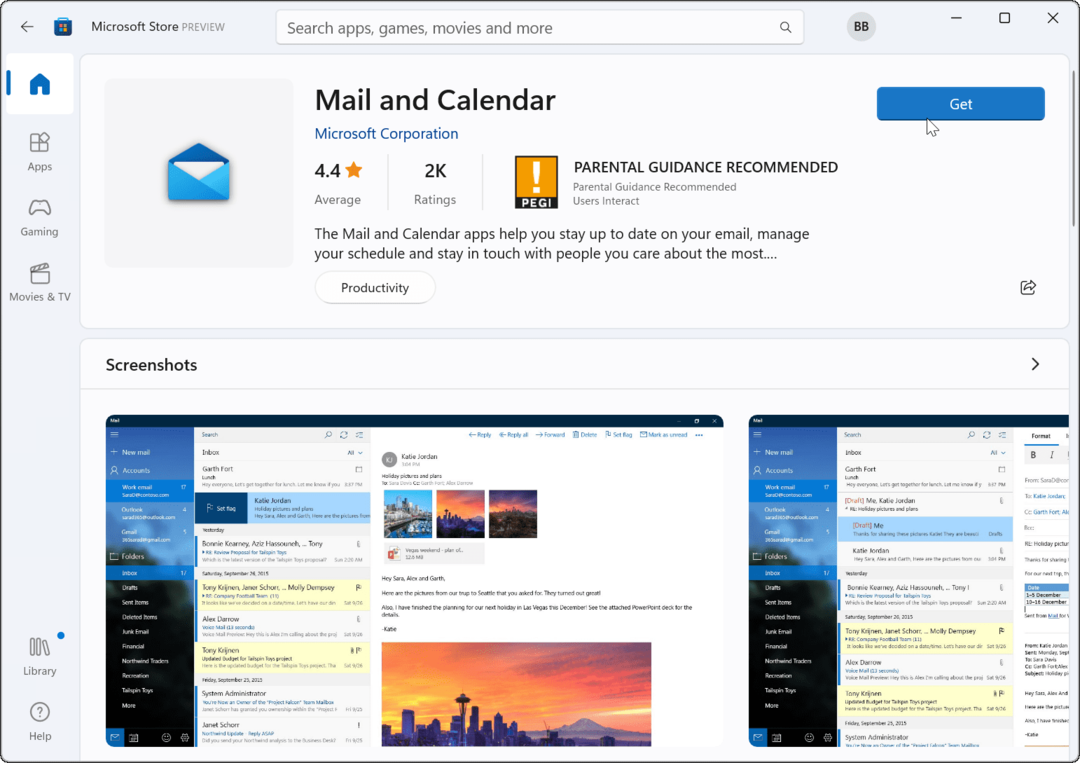 επανεγκαταστήστε την εφαρμογή Mail Microsoft Store