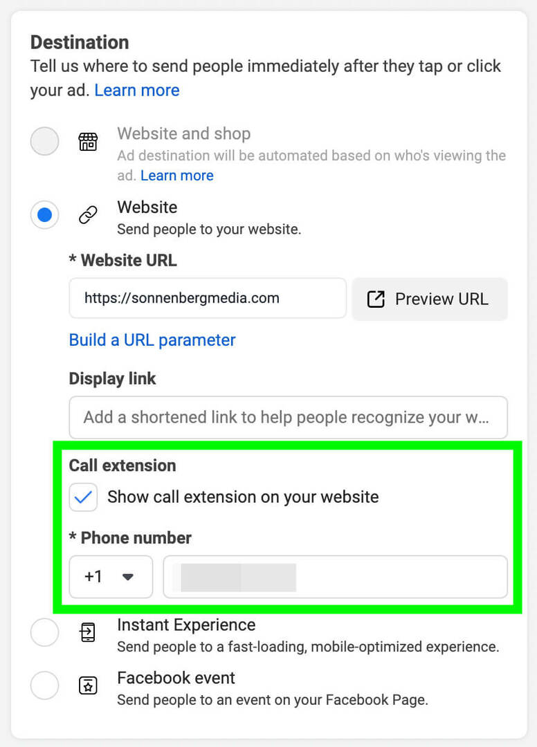 how-to-use-the-meta-call-ads-pre-call-business-feature-ad-level-enter-landing-page-url-check-call-extension-box-enter-business-phone-number- παράδειγμα-11