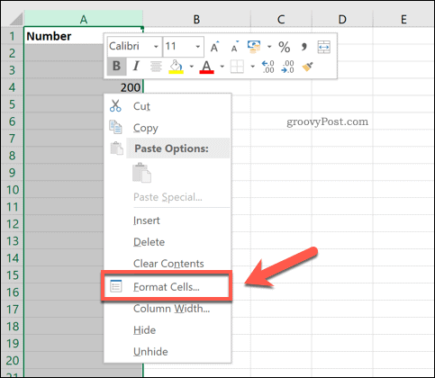 Επιλογή Excel Format Cells