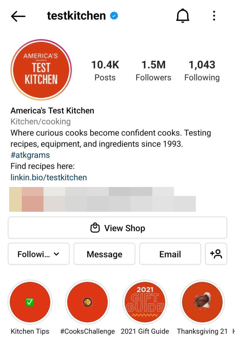 εικόνα του επιχειρηματικού προφίλ Instagram βελτιστοποιημένη για αναζήτηση