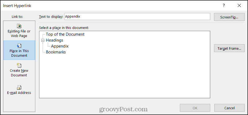 Σύνδεση με μια τοποθεσία εγγράφου στο Word στα Windows