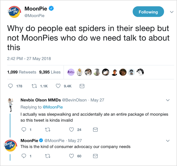  Η MoonPie έχει αναπτύξει μια περίεργη φωνή στο Twitter και μπαίνει σε πνευματικές συνομιλίες με οπαδούς.