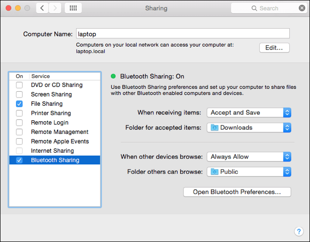 Κοινή χρήση Bluetooth στο Mac