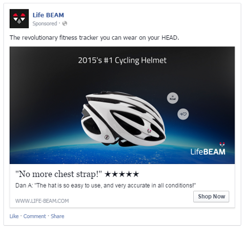 Διαφήμιση facebook lifebeam με κριτική χρήστη