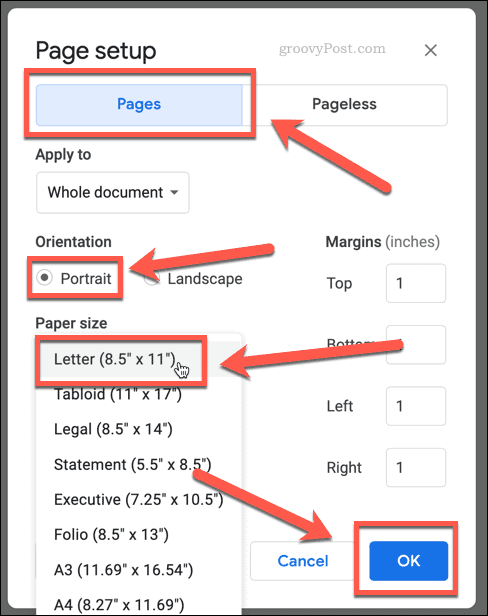 ρύθμιση σελίδας βιβλίου στα έγγραφα Google
