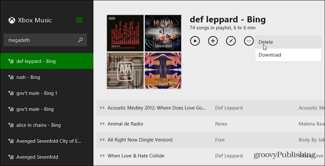Διαγραφή της λίστας αναπαραγωγής Xbox Music