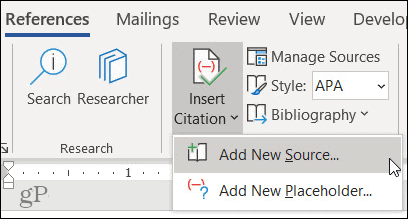 Προσθέστε μια νέα πηγή στο Word