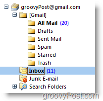 Νέα καταχώριση λογαριασμού Gmail στο iMAP στη γραμμή εργαλείων πλοήγησης του Outlook