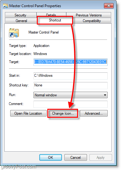 Windows 7 screenshot - πώς να αλλάξετε το εικονίδιο για μια συντόμευση