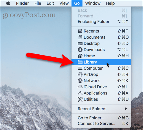 Μεταβείτε στο φάκελο Βιβλιοθήκη χρησιμοποιώντας το μενού Μετάβαση στο Finder σε Mac