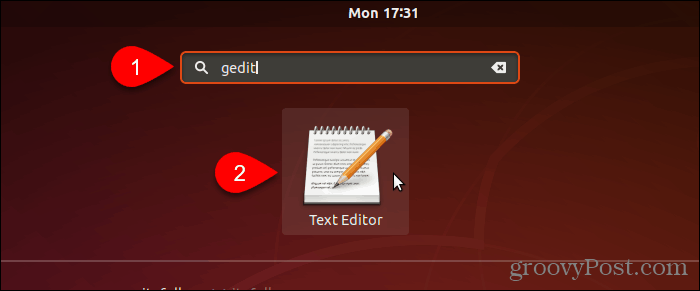 Αναζητήστε και ανοίξτε το gedit στο Ubuntu