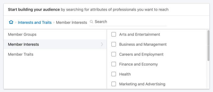 στοχεύστε διαφημίσεις LinkedIn με βάση τα ενδιαφέροντα των μελών