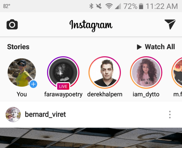 Οι ιστορίες Instagram εμφανίζονται στην κορυφή της νέας ροής σας.