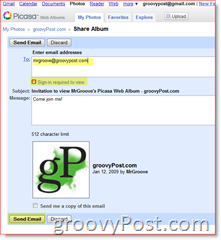 Κοινή πρόσκληση για είσοδο στην απαιτούμενη σύνδεση στο λεύκωμα ιστού Picasa:: groovyPost.com