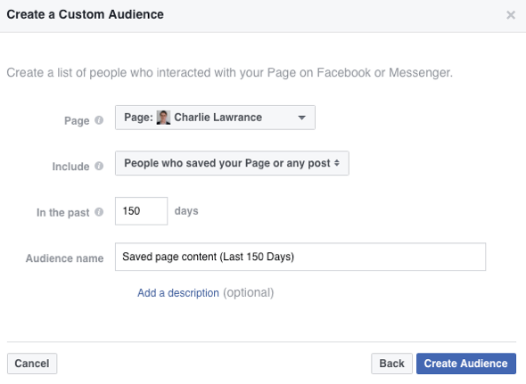 Δημιουργήστε ένα προσαρμοσμένο κοινό ατόμων που έχουν αποθηκεύσει τη σελίδα ή την ανάρτησή σας στο Facebook.