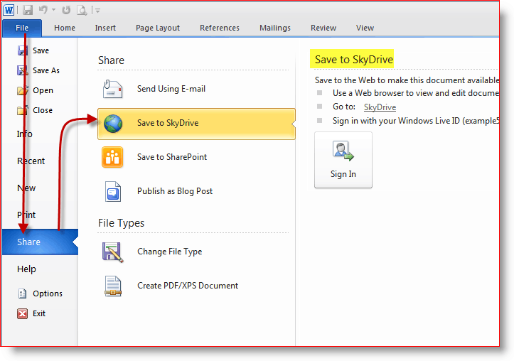 Αποθηκεύστε έγγραφα σε αποθηκευτικό χώρο στο SkyDrive