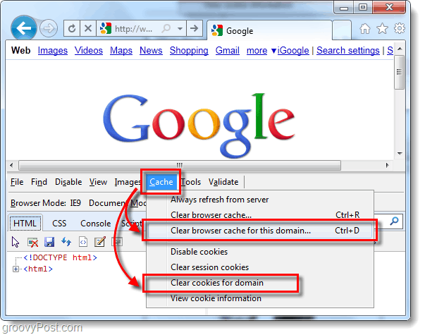 Πώς να διαγράψετε την προσωρινή μνήμη του Internet Explorer 9 και τα cookies για μεμονωμένους ιστότοπους